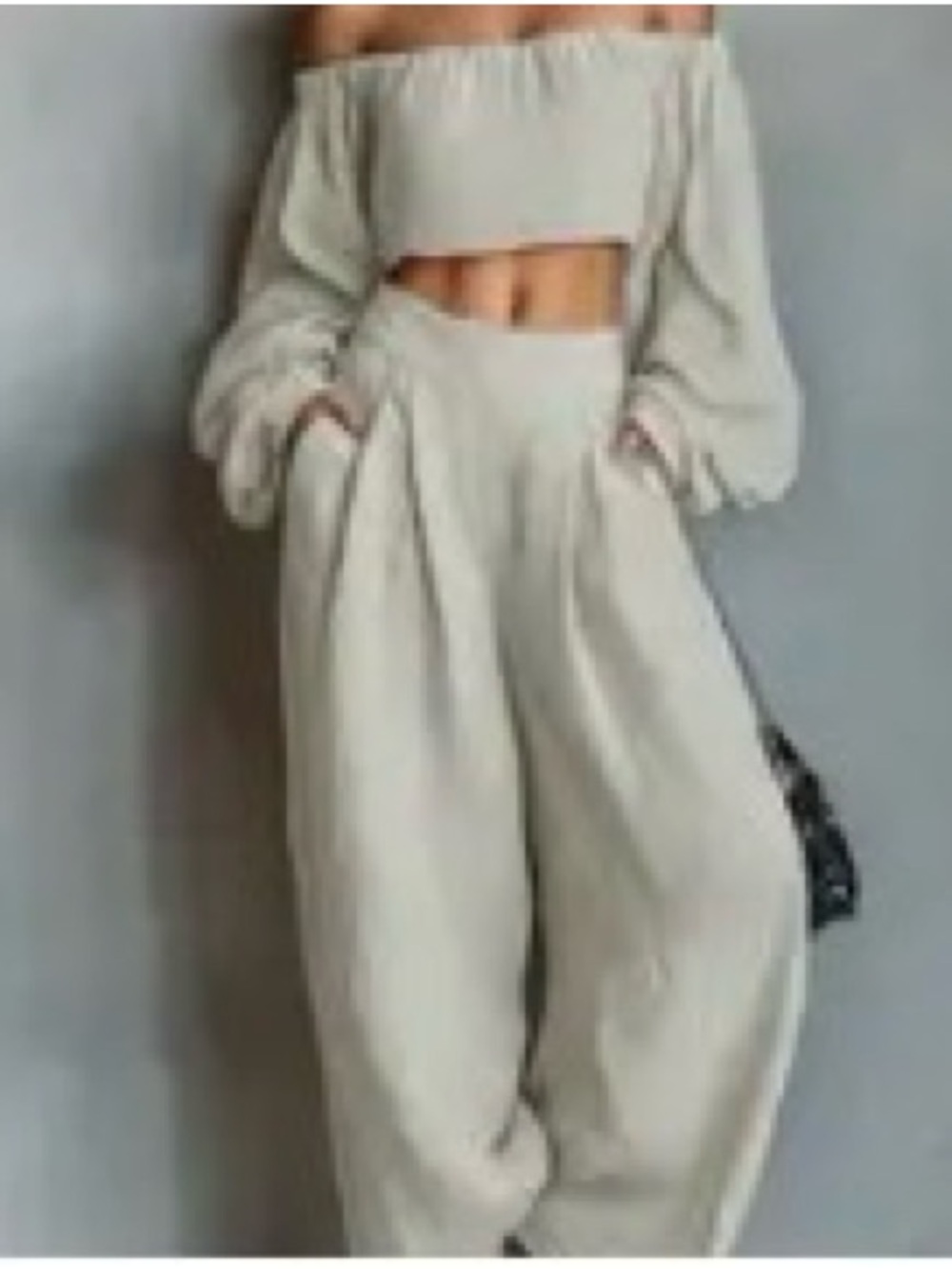 High-Waist Wide Leg Pants - Cream